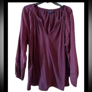 Lane Bryant Wine V-Neck Peasant Blouse